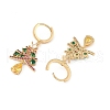 Christmas Tree Brass Pave Colorful Cubic Zirconia Dangle Asymmetrical Earrings EJEW-M257-04B-G-2