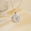 Retro Brass Pave Shiny Cubic Zirconia Moon Star Face Pendant Necklaces OX2652-1-2