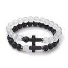 2Pcs 2 Styles 8mm Round Frosted Glass Beaded Stretch Bracelet Sets BJEW-JB10623-1