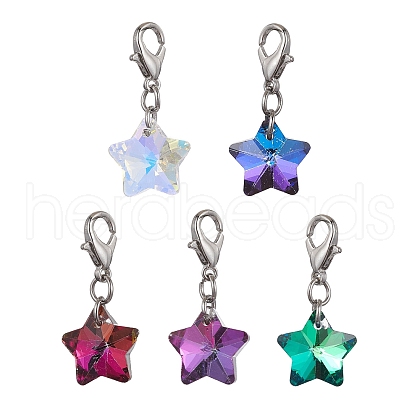 Electroplate Glass Star Pendant Decoration HJEW-JM01583-02-1