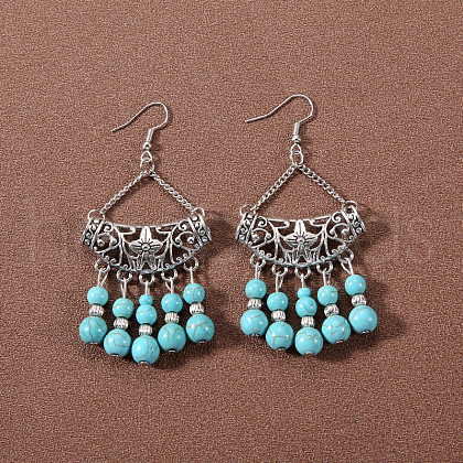 Bohemian tassel turquoise earrings JU8957-16-1