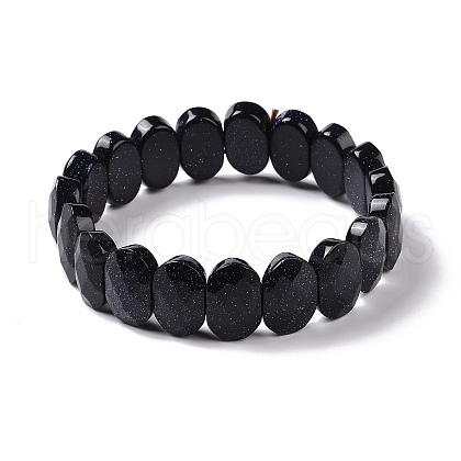 Synthetic Blue Goldstone Oval Beaded Stretch Bracelet G-E010-01T-1