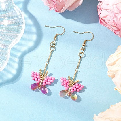Handmade Glass Seed Beads Butterfly Dangle Earrings EJEW-MZ00445-01-1