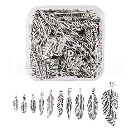 100Pcs 10 Style Tibetan Style Alloy Feather Pendants TIBEP-FS0001-07-1