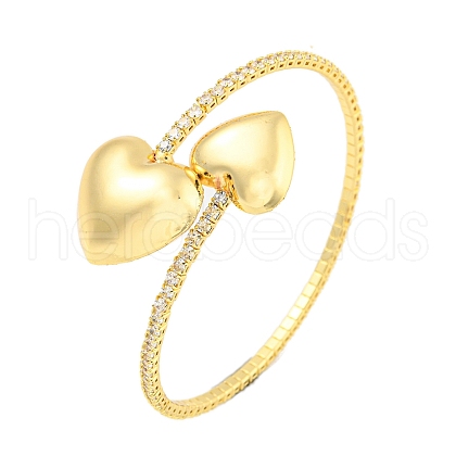 Rack Plating Brass Pave Clear Cubic Zirconia Heart Open Cuff Rings for Women BJEW-B110-04A-G-1