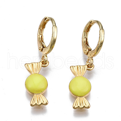 Brass Enamel Huggie Hoop Earrings EJEW-T014-19G-07-NF-1