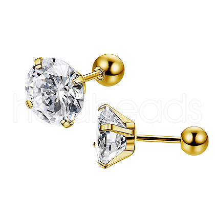 Stainless Steel Micro Pave Clear Cubic Zirconia Stud Earrings PW-WG005C9-02-1