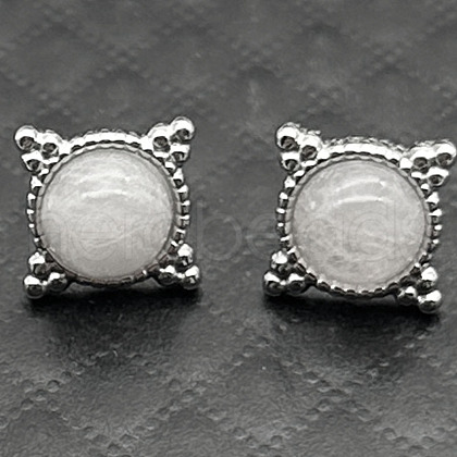 Alloy Natural Tiger Eye Flower Stud Earrings OL8231-18-1