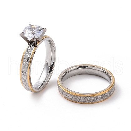 2Pcs 2 Style 201 Stainless Steel Wave Couple Rings Set RJEW-I089-17GP-1