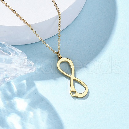 304 Stainless Steel Infinity Heart Pendant Necklaces for Women NJEW-Z065-02G-1