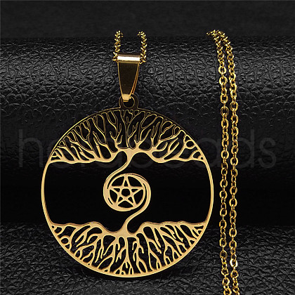 304 Stainless Steel Pendant Necklaces NJEW-C042-07G-1