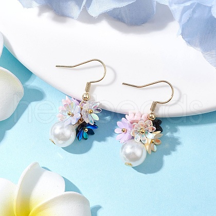 Flower ABS Plastic Imitation Pearl Dangle Earrings EJEW-JE06376-1