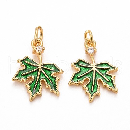 Autumn Theme Brass Cubic Zirconia Charms KK-P216-06MG-01-1
