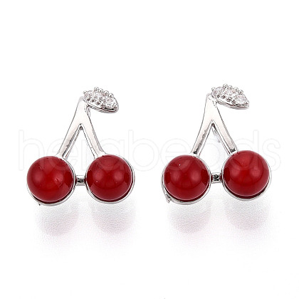 Brass Micro Pave Cubic Zirconia and Resin Pendants KK-T074-65P-1