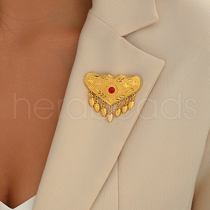 Heart-shaped Brass Tassel Brooches for Women KH9780-1