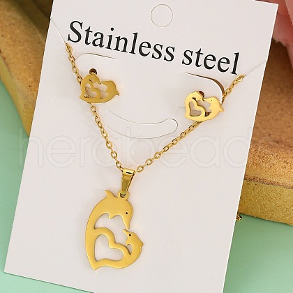 Stainless Steel Pendant Necklaces & Stud Earrings Sets FS-WG1A0DB-05-1