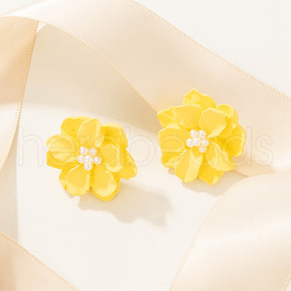 Flower Alloy Resin Stud Earrings FS-WG5AFB8-03-1