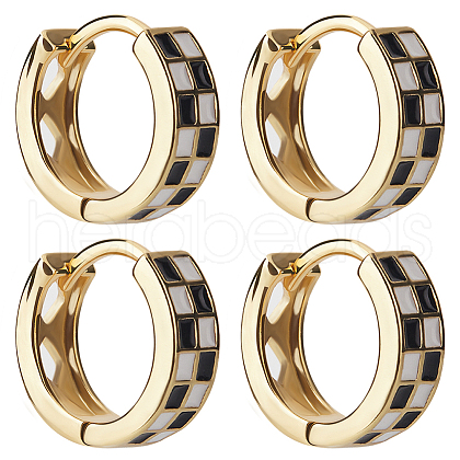 Beebeecraft 2 Pairs Tartan Pattern Enamel Chunky Hinged Hoop Earrings for Women EJEW-BBC0001-27B-1