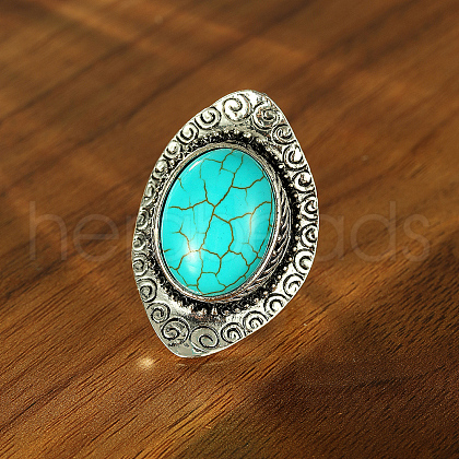 Vintage Style Oval Synthetic Turquoise Rings EF8160-1