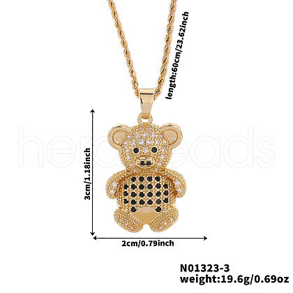 Brass Micro Pave Cubic Zirconia Cute Mini Cartoon Bear Pendant Necklaces for Women OL3242-3-1