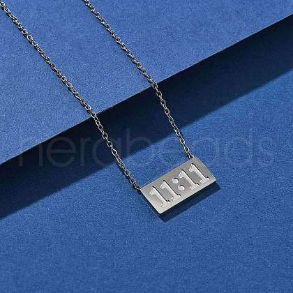 304 Stainless Steel 11:11 Number Rectangle Pendant Necklace with Cable Chains for Women NJEW-NH0001-04P-1