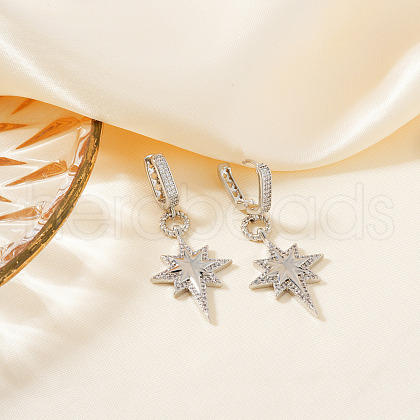Brass Clear Cubic Zirconia Star Hoop Earrings XZ2296-2-1