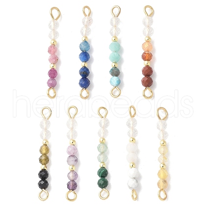 Faceted Round Natural Mixed Gemstone Beaded Connector Charms PALLOY-JF03530-1