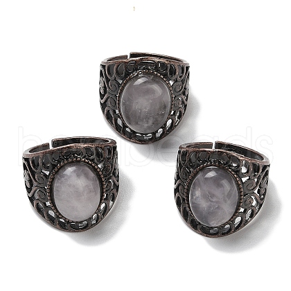 Natural Quartz Crystal Oval Adjustable Rings RJEW-K271-06R-21-1