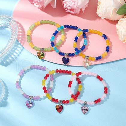 Baking Painted Imitation Jade Glass Round Beaded Charm Bracelets BJEW-JB11737-1