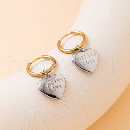 Stainless Steel Two Tone Heart with WordHoop Earrings GB5410-2-1