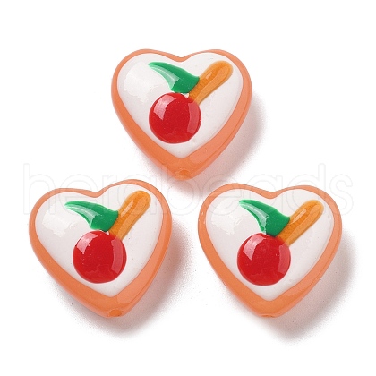 Handmade Lampwork Enamel Beads Heart with Cherry LAMP-V001-06B-1