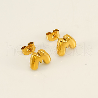 Chunk Letter 304 Stainless Steel Stud Earrings for Women EJEW-G386-01M-G-1