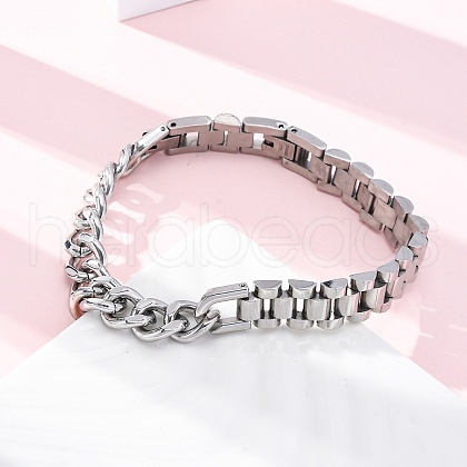 304 Stainless Steel Cuban Link & Panther chain Bracelets for Women Men BJEW-R018-11P-1