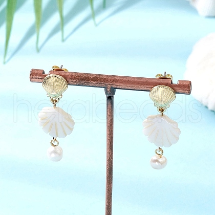 Shell Shape Alloy Dangle Stud Earrings EJEW-TA00642-1