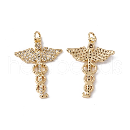 Brass Micro Pave Clear Cubic Zirconia Pendants KK-G439-35G-1