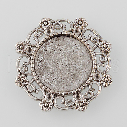 Tibetan Style Antique Silver Alloy Flower Tray Cabochon Settings TIBE-M021-11AS-1