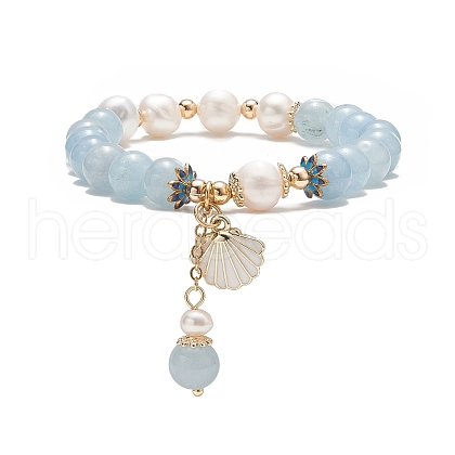Dyed Natural Quartz(Dyed) & Pearl Stretch Bracelet BJEW-JB09224-03-1