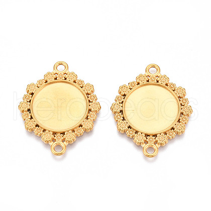 304 Stainless Steel Flat Round with Flower Connector Cabochon Settings STAS-N114-03G-1