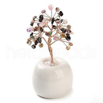 Natural Tourmaline Chips Tree of Life Decorations DJEW-C016-02H-1