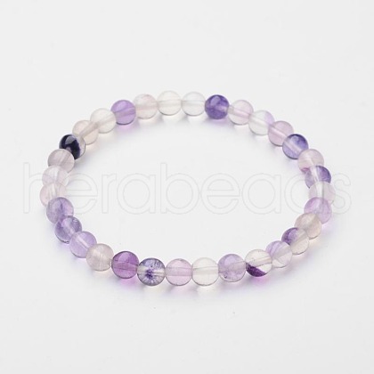 Natural Fluorite Beaded Stretch Bracelets X-BJEW-F202-05-1