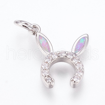 Brass Cubic Zirconia Bunny Pendants ZIRC-G144-07P-02-1