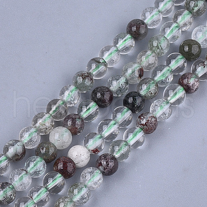 Natural Green Lodolite Quartz/Garden Quartz Beads Strands X-G-S333-6mm-036-1