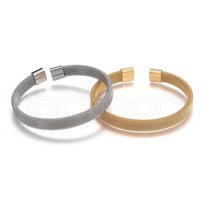 Unisex 304 Stainless Steel Mesh Bangles BJEW-L643-15-1