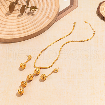 Elegant Alloy Hollow Round Bead Tassel Earrings & Necklaces Set for Women QL2012-1