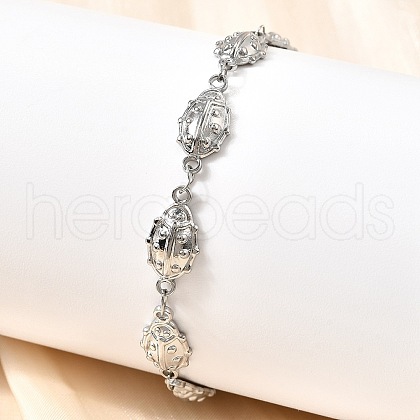 304 Stainless Steel Ladybug Link Bracelets for Women BJEW-K226-15B-P-1