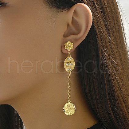 Alloy Rhinestone Tassel Coin Stud Earrings RB9755-1