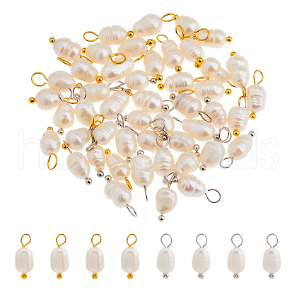 50Pcs 2 Colors Natural Pearl Rice Charms PALLOY-HS00010-1