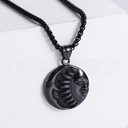 Cool Men's Stainless Steel Moon Sun Yin-yang Pendant Necklaces LE7690-3-1