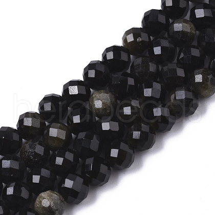 Natural Golden Sheen Obsidian Beads Strands G-N328-007-1