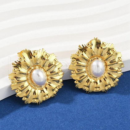 304 Stainless Steel Plastic Imitation Pearl Stud Earrings EJEW-U070-01G-1